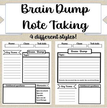 Brain Dump Note Taking Templatetest Prepstudy Guide Freebie Tpt