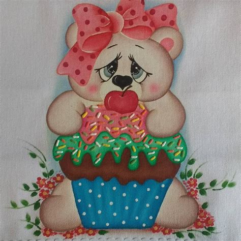 Pano De Prato Ursinho Cupcake Pinturaemtecido Pintura