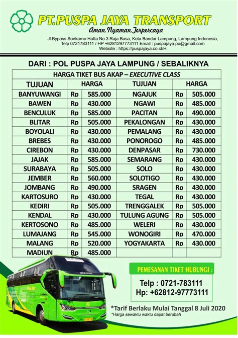 Harga Tiket Tahun 2022 Dan Kontak Agen Wisata Bus Puspa Jaya