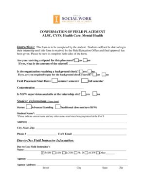 Fillable Online Socialwork Illinois Confirmation Of Field Placement