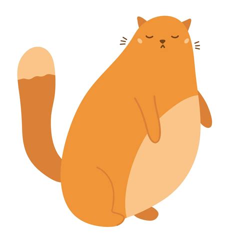 Funny Fat Ginger Cat On White Background Hand Drawn Cartoon Kitten Vector Illustration