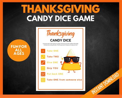 Thanksgiving Candy Dice Game Thanksgiving Printable Games