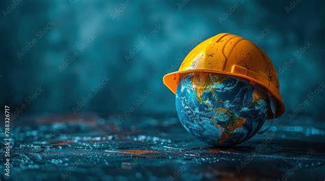 Symbol Of Safety And Health At Work The Planet Earth And The Helmet A