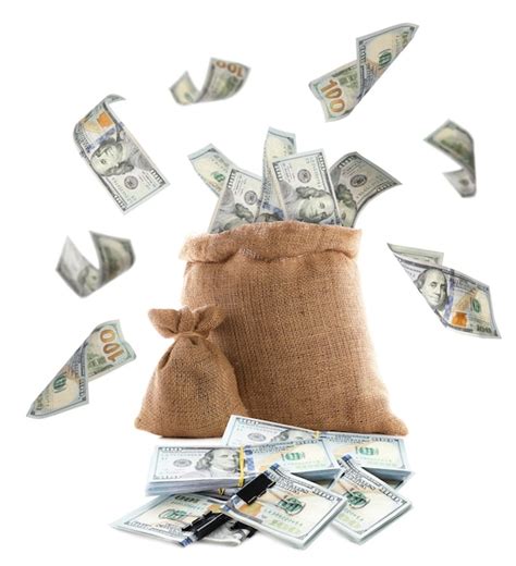 Premium Photo Burlap Bags And Flying Dollar Banknotes On White Background