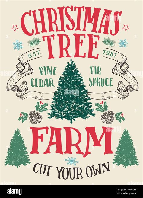 Christmas Tree Farm Cut Your Own Hand Lettering Vintage Sign With