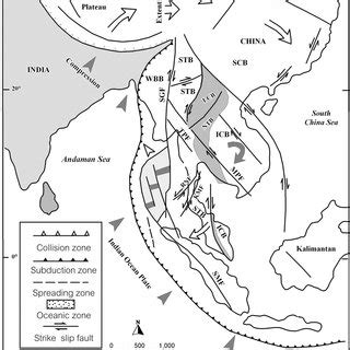 Tectonic map of Southeast Asia showing major structures, basins, and ...