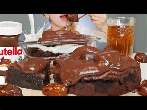 ASMR CHOCOLATE NUTELLA FLAN FUDGE CHOCOLATE CAKE With MILK