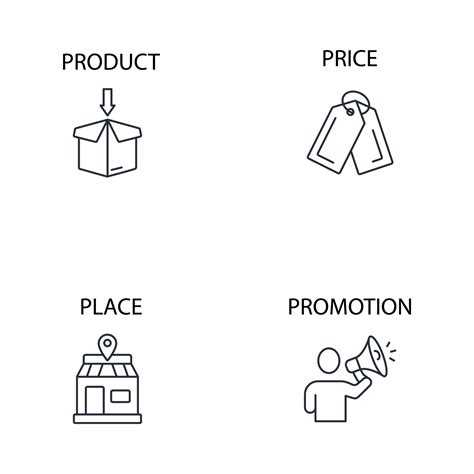 4P marketing mix model icons set . 4P marketing mix model pack symbol