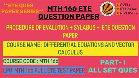 ETE FULL QUESTION PAPERMTH 166 MCQ Type MTH 166 2nd Semester