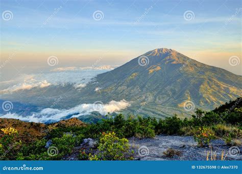 Fantastic View of Merbabu Mountain at Sunrise from Merapi Volcano ...