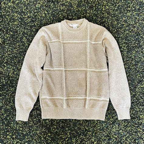 Geoffrey Beene Men S Tan And White Jumper Depop