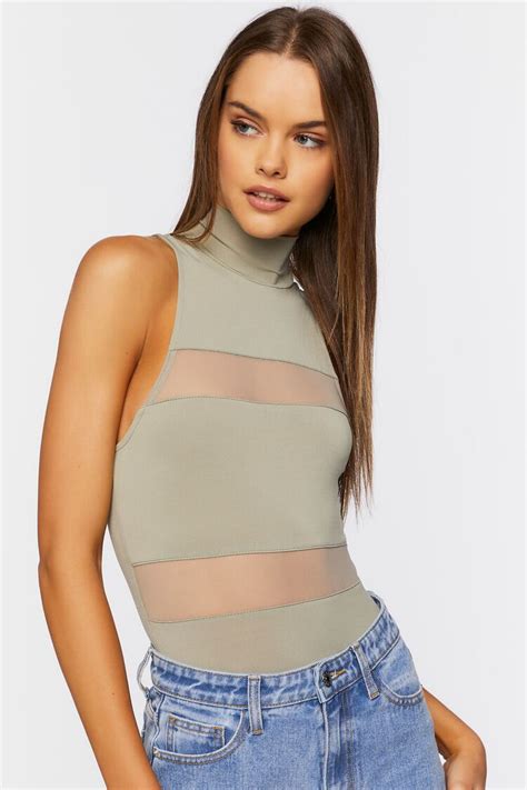 Mesh Mock Neck Bodysuit