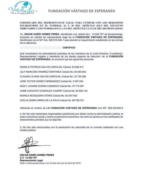 Certificacion Representante Legal Pdf Descarga Gratuita