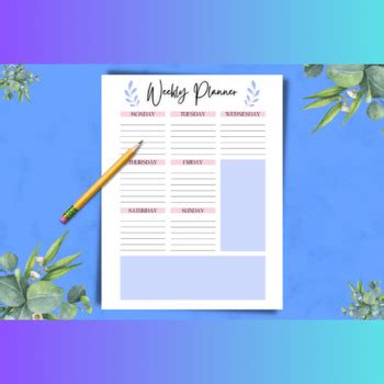 Weekly Planner Pdf Printable Landscape Minimalist Weekly Schedule