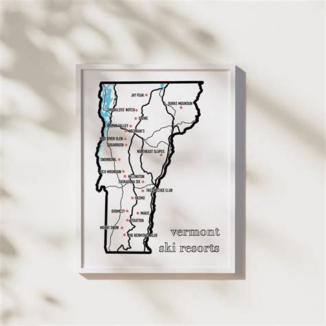 Vermont Ski Resorts Map Travel Wall Art Decor - Etsy