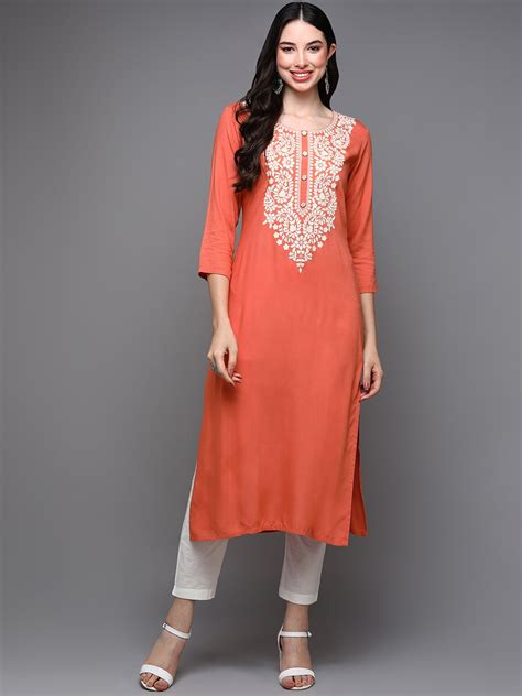 Buy Kalini Floral Embroidered Round Neck Kurta Kurtas For Women