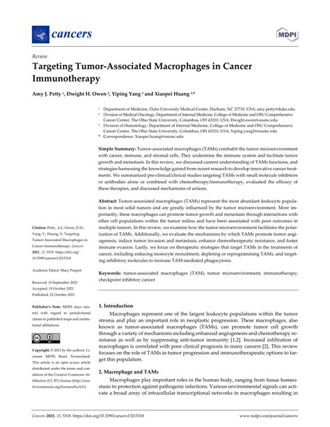 Pdf Targeting Tumor Associated Macrophages In Cancer Immunotherapy