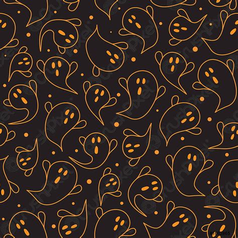 Halloween Ghost Seamless Pattern On Black Backgrounds Cute Halloween