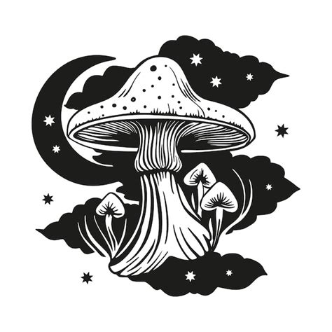 Premium Vector Magic Mushroom Moon Vector Silhouette Black Line