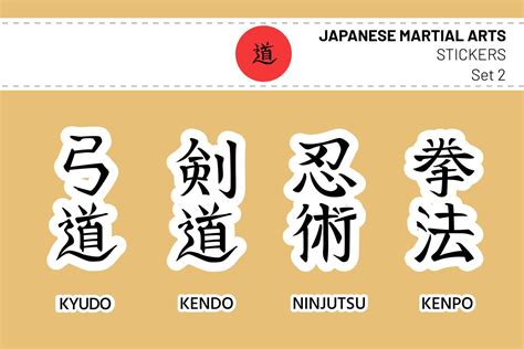 Kyudo Kendo Ninjutsu Kenpo Set Of Editable Calligraphic Hieroglyphs