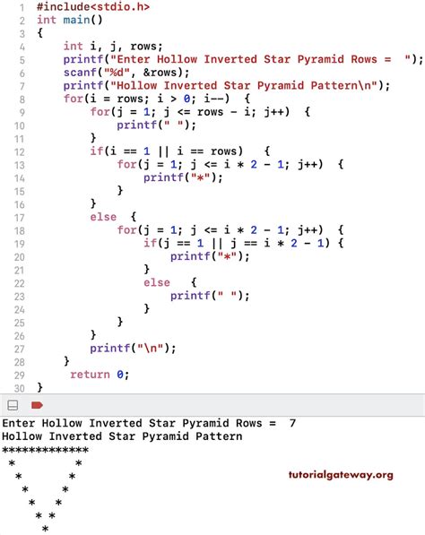 C Program To Print Hollow Inverted Star Pyramid