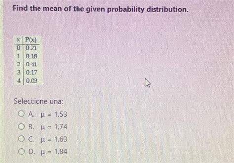 Solved Find The Mean Of The Given Probability Distribution