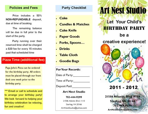 Tracys Portfolio Art Nest Studio Flyer Brochure Ads