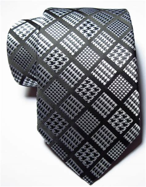 New Classic Checks Black White Jacquard Woven Silk Men S Tie