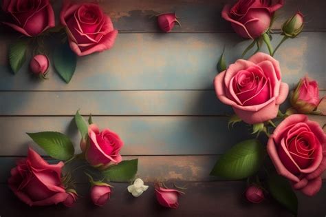 Um quadro de rosas rosas cor de rosa em um fundo azul Foto Grátis