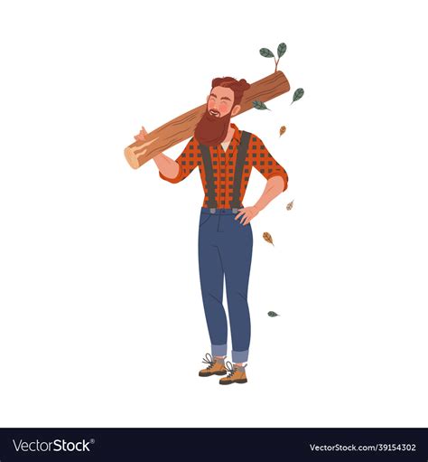 Bearded Woodman Or Lumberman In Checkered Shirt Vector Image