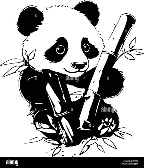 Vector Illustration Of Cute Panda Bear With Bamboo On White Background