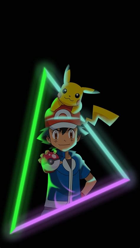 Pokemon Ash And Pikachu Neon Light Background Pokemon Hd Phone