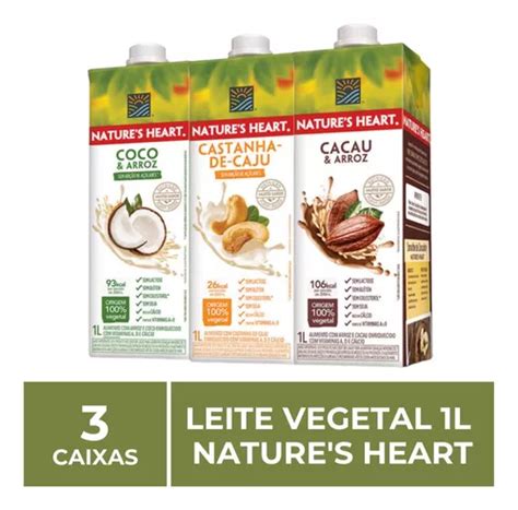 3 Caixas De 1l De Leite Vegetal Natures Heart Frete Grátis