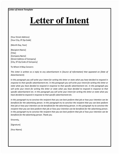 Favorite Business Letter Of Intent Template Cv Hobbies Sample