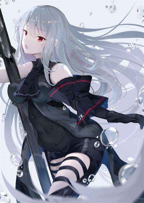 Anime Anime Girl Long Hair White Hair Blue Eyes Sword Dress