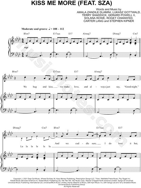 Doja Cat Ft SZA Kiss Me More Sheet Music In Ab Major Transposable