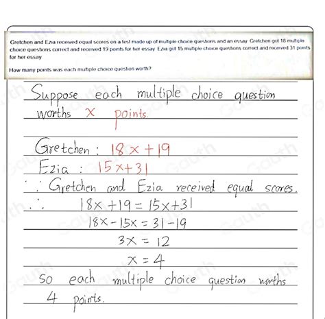 Solved Gretchen And Ezia Received Equal Scores On A Test Made Up Of