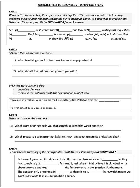 Key To Ielts Writing Task 2 Part 2 Worksheet And Video Link Cullen Education Key To Ielts