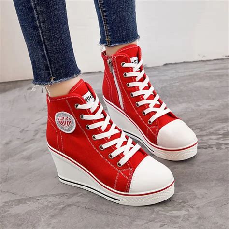 2018 Womens Vulcanize Shoes Wedge Summer Zipper Casual Women Canvas