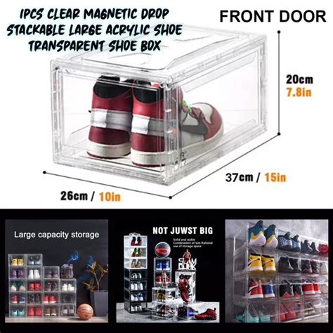 Acrylic Shoe Box Organizer Clear Magnetic Front Drop Stackable Shoebox