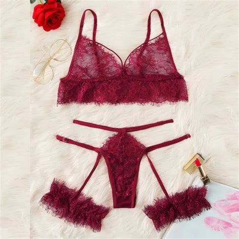 Mode Sexy Femmes Cils Dentelle Jarreti Re Col V Ensemble De Lingerie