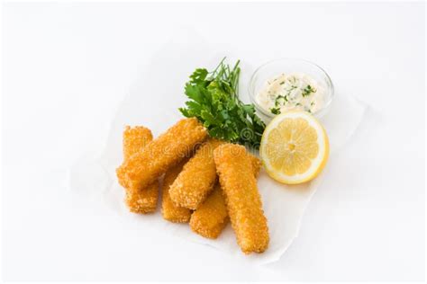 Crispy Fried Fish Fingers With Lemon And Sauce Stock Photo Image Of