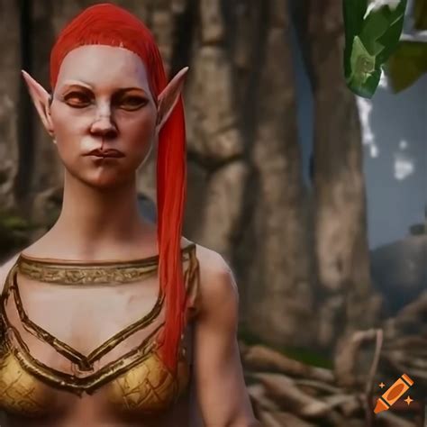 Pale Skinned Elf Woman With Red Hair In A Sci Fi Etruscan Hittite