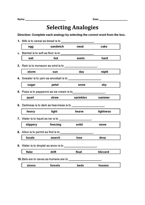 Printable Free Analogy Worksheets 101 Activity