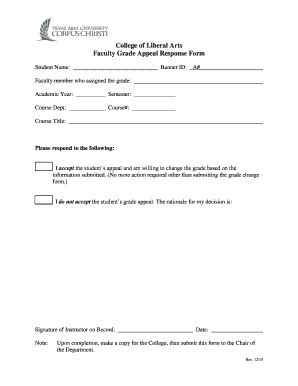 Fillable Online Cla Tamucc Faculty Grade Appeal Response Form Cla