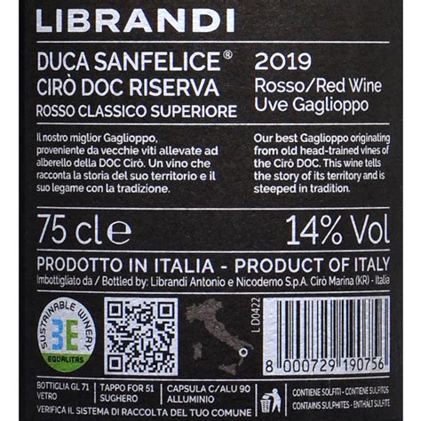 LIBRANDI DUCA SAN FELICE CIRÒ ROSSO CLASSICO SUPERIORE RISERVA 2019