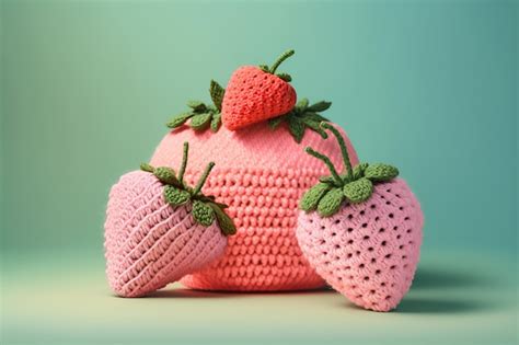 Premium Photo Colorful Strawberry Fruit Shape Crochet Art Illustration