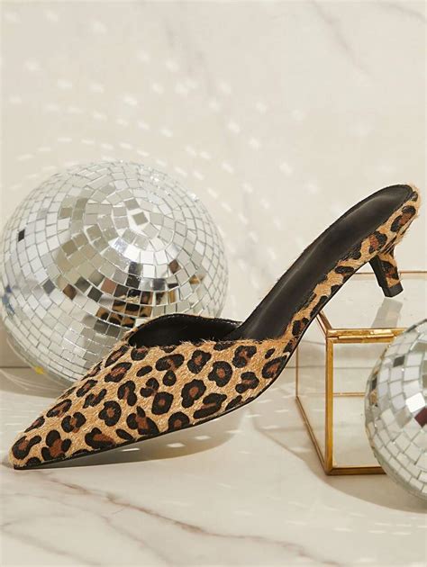 SHUZIA Sexy Women S Leopard Slip On Low Kitten Heel Point Toe Mule Shoe