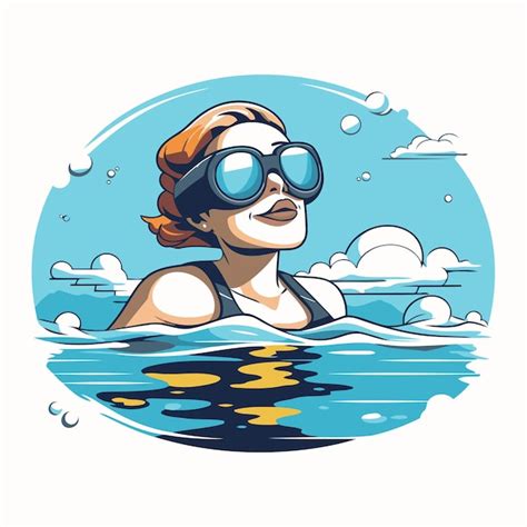 Ilustración Vectorial De Una Mujer Nadando En Una Piscina Con Gafas De