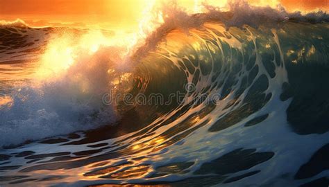 Sunset Surf Splashing Nature Beauty In Extreme Motion Generated By AI